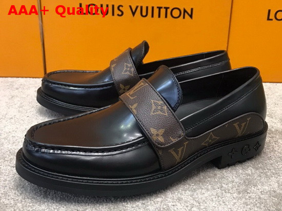 LV Derby Harness Loafer in Black Glazed Calf Leather and Monogram Canvas Replica