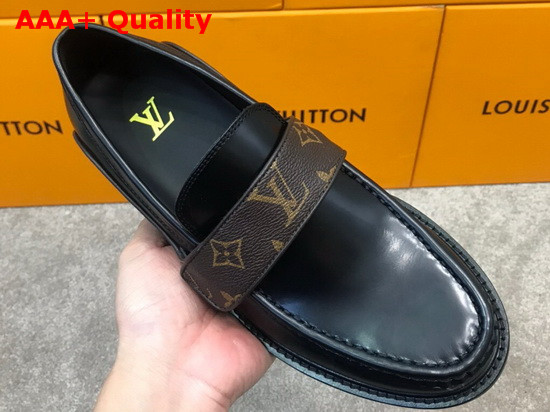 LV Derby Harness Loafer in Black Glazed Calf Leather and Monogram Canvas Replica