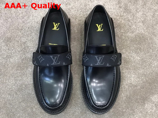 LV Derby Harness Loafer in Black Glazed Calf Leather and Monogram Eclipse Canvas 1A8JEQ Replica