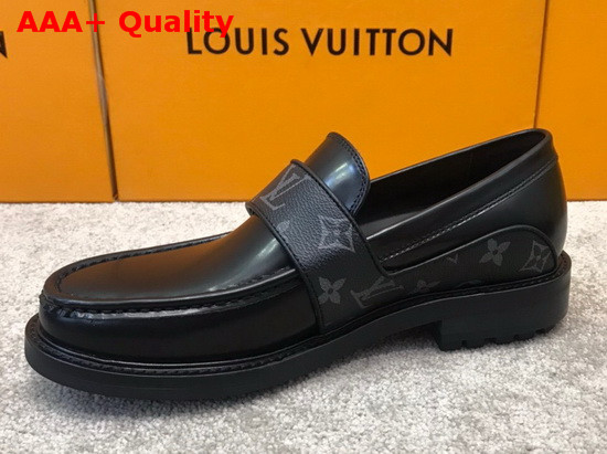 LV Derby Harness Loafer in Black Glazed Calf Leather and Monogram Eclipse Canvas 1A8JEQ Replica