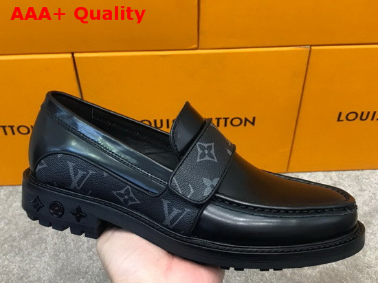 LV Derby Harness Loafer in Black Glazed Calf Leather and Monogram Eclipse Canvas 1A8JEQ Replica