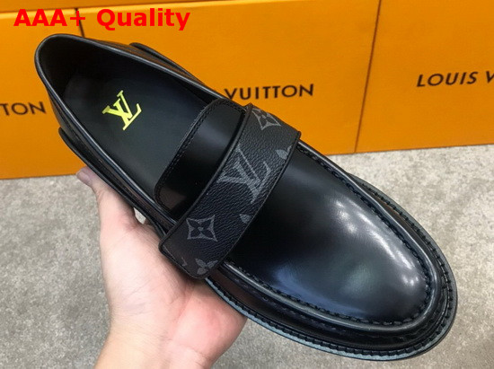 LV Derby Harness Loafer in Black Glazed Calf Leather and Monogram Eclipse Canvas 1A8JEQ Replica