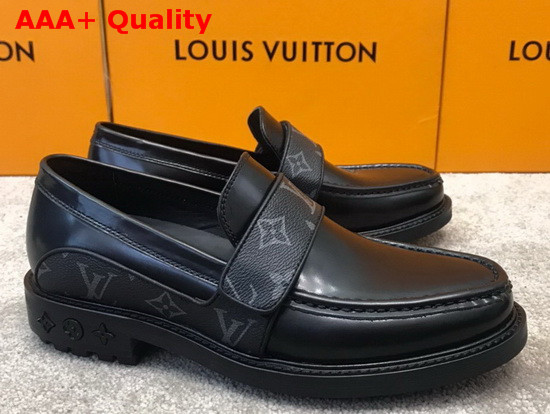 LV Derby Harness Loafer in Black Glazed Calf Leather and Monogram Eclipse Canvas 1A8JEQ Replica