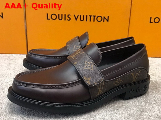 LV Derby Harness Loafer in Cognac Brown Glazed Calf Leather and Monogram Canvas 1A8JG8 Replica