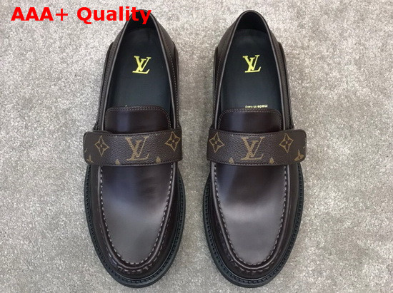 LV Derby Harness Loafer in Cognac Brown Glazed Calf Leather and Monogram Canvas 1A8JG8 Replica