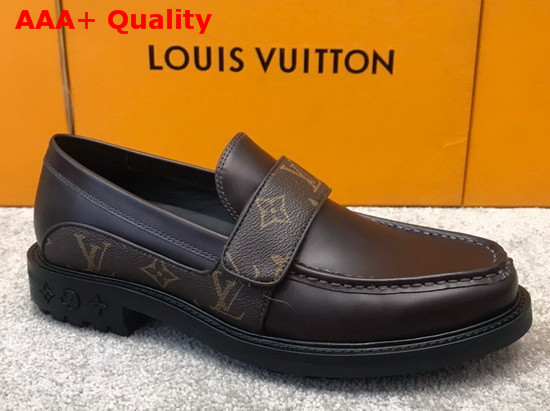 LV Derby Harness Loafer in Cognac Brown Glazed Calf Leather and Monogram Canvas 1A8JG8 Replica