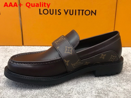 LV Derby Harness Loafer in Cognac Brown Glazed Calf Leather and Monogram Canvas 1A8JG8 Replica