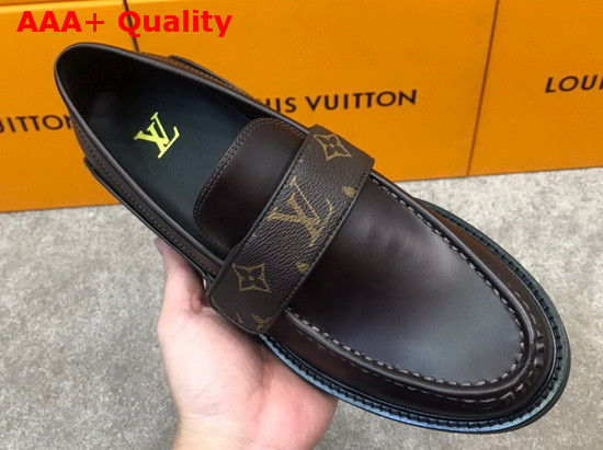 LV Derby Harness Loafer in Cognac Brown Glazed Calf Leather and Monogram Canvas 1A8JG8 Replica