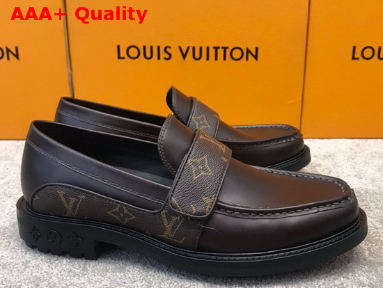 LV Derby Harness Loafer in Cognac Brown Glazed Calf Leather and Monogram Canvas 1A8JG8 Replica