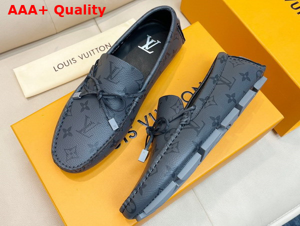 LV Driver Mocassin in Grey Monogram Grained Calf Leather Replica