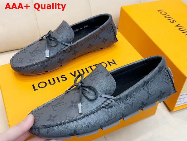 LV Driver Mocassin in Grey Monogram Grained Calf Leather Replica