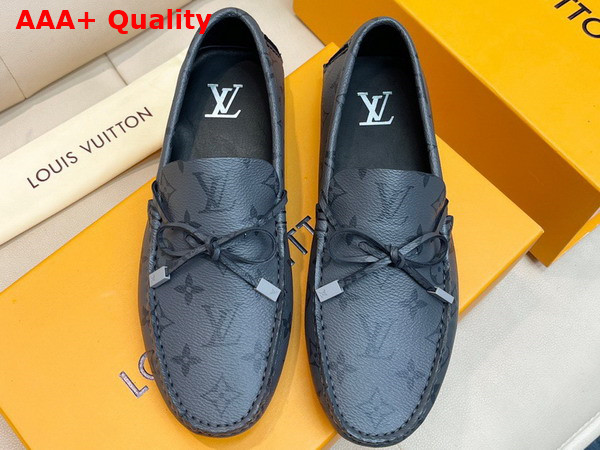 LV Driver Mocassin in Grey Monogram Grained Calf Leather Replica