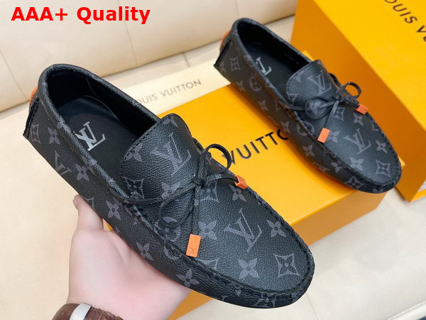 LV Driver Mocassin in Monogram Eclipse Grained Calf Leather 1AAF38 Replica