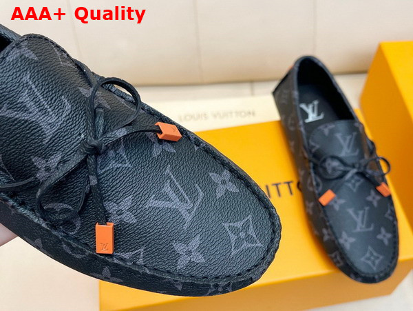 LV Driver Mocassin in Monogram Eclipse Grained Calf Leather 1AAF38 Replica