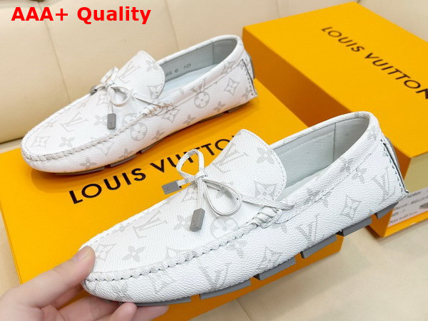 LV Driver Mocassin in White Monogram Grained Calf Leather 1AAF46 Replica