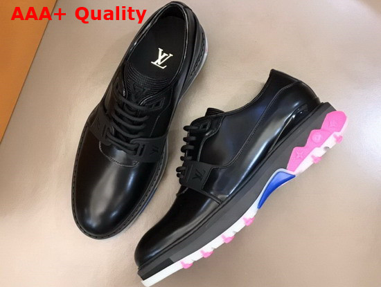 LV Fusion Derby Black Glazed Calf Leather with Pink Outsole Replica