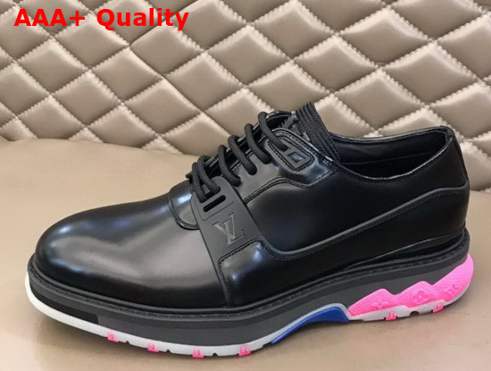 LV Fusion Derby Black Glazed Calf Leather with Pink Outsole Replica