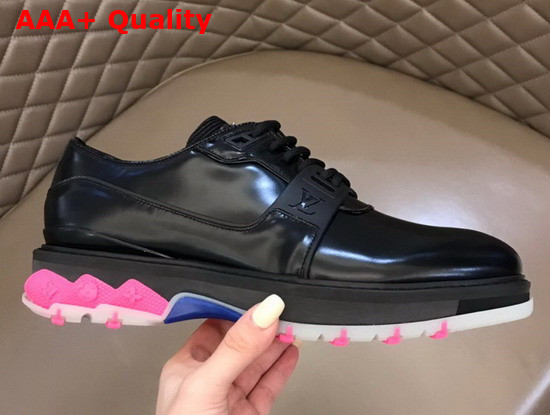 LV Fusion Derby Black Glazed Calf Leather with Pink Outsole Replica