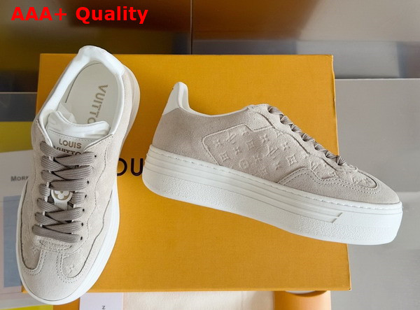 LV Groovy Platform Sneaker in Beige Monogram Debossed Suede Calf Leather 1ACHHG Replica