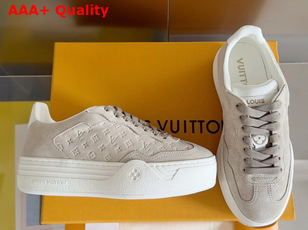 LV Groovy Platform Sneaker in Beige Monogram Debossed Suede Calf Leather 1ACHHG Replica