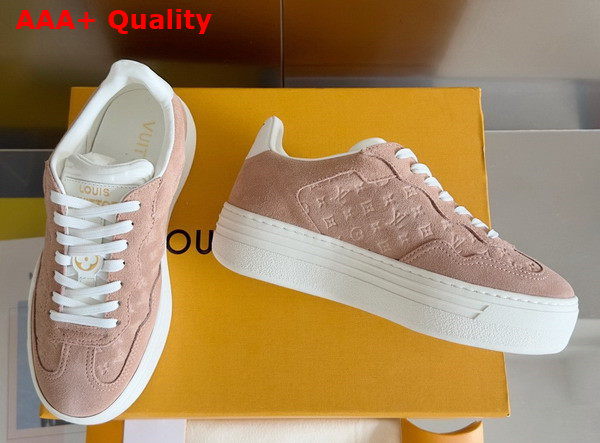 LV Groovy Platform Sneaker in Rose Clair Monogram Debossed Suede Calf Leather 1ACHIS Replica