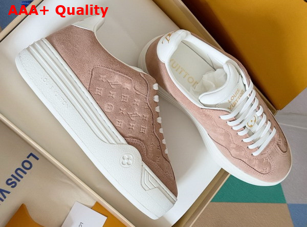 LV Groovy Platform Sneaker in Rose Clair Monogram Debossed Suede Calf Leather 1ACHIS Replica