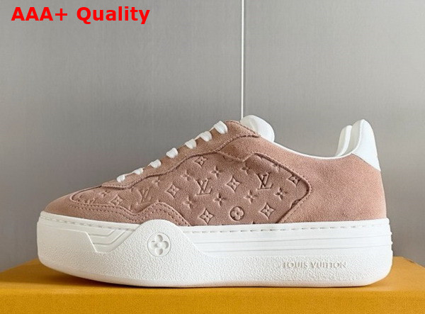 LV Groovy Platform Sneaker in Rose Clair Monogram Debossed Suede Calf Leather 1ACHIS Replica