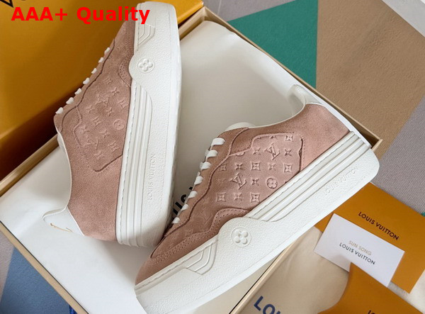 LV Groovy Platform Sneaker in Rose Clair Monogram Debossed Suede Calf Leather 1ACHIS Replica