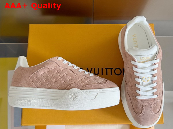 LV Groovy Platform Sneaker in Rose Clair Monogram Debossed Suede Calf Leather 1ACHIS Replica