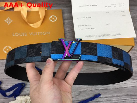 LV Initiales 40 mm Reversible Belt Blue Damier Graphite Canvas and Calf Leather M0319V Replica