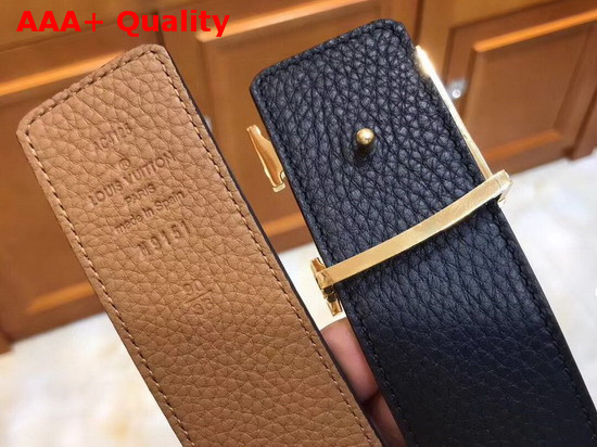 LV Initiales 40 mm Reversible Belt in Tan and Black Grained Calfskin Replica