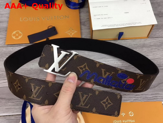 LV Initiales 40mm Belt Brown Monogram Canvas and Black Plain Calf Leather Printed Stickers M0161T Replica