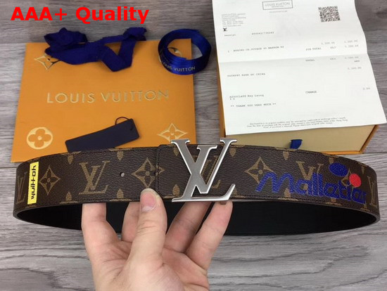 LV Initiales 40mm Belt Brown Monogram Canvas and Black Plain Calf Leather Printed Stickers M0161T Replica