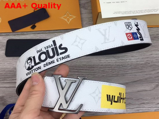 LV Initiales 40mm Belt White Monogram Canvas and Black Plain Calf Leather Printed Stickers M0162T Replica