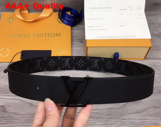 LV Initiales 40mm Reversible Belt Monogram Eclipse Canvas and Taiga Leather LV Initiales Buckle in Dark Ruthenium Replica