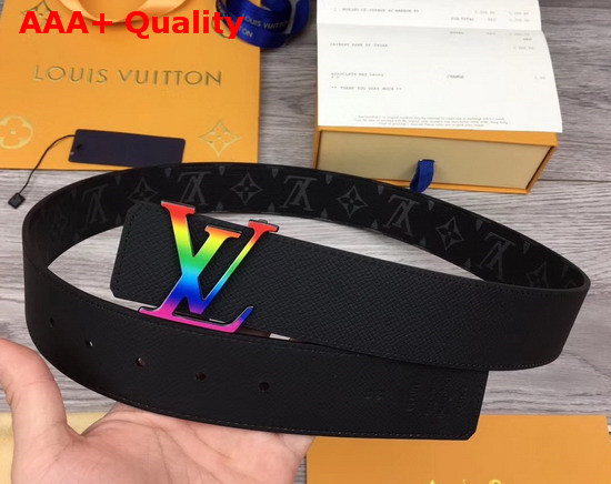 LV Initiales 40mm Reversible Belt Monogram Eclipse Canvas and Taiga Leather LV Initials Buckle is Adorned with Kaleidoscopic Hues MP130T Replica