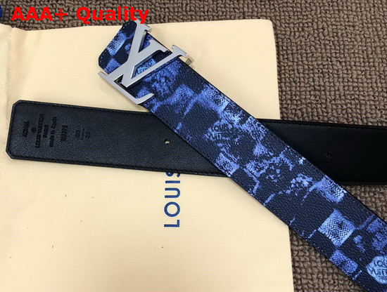 LV Initiales 40mm Reversible Belt Navy Blue Damier Salt Canvas Recto Side Calf Leather Verso Side M0378V Replica