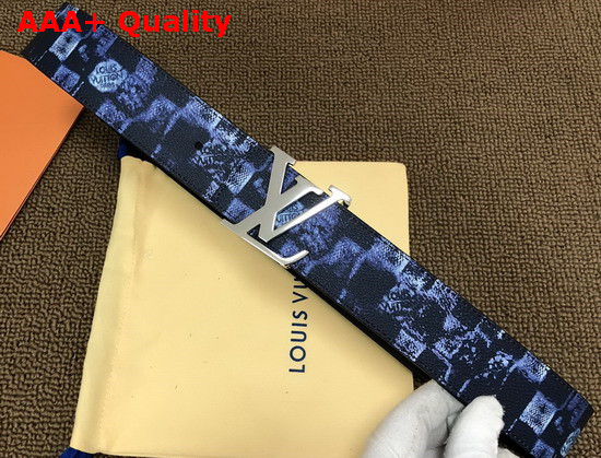 LV Initiales 40mm Reversible Belt Navy Blue Damier Salt Canvas Recto Side Calf Leather Verso Side M0378V Replica