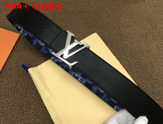 LV Initiales 40mm Reversible Belt Navy Blue Damier Salt Canvas Recto Side Calf Leather Verso Side M0378V Replica