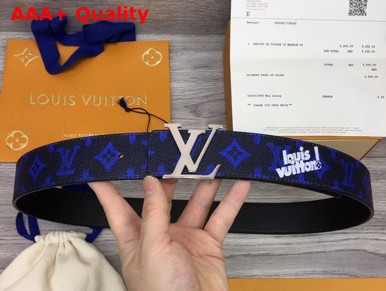 LV Initiales Everyday LV 40mm Reversible Belt Blue Monogram Black Calf Leather MP302U Replica