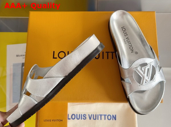 LV Isola Flat Comfort Mule in Silver Calf Leather Replica