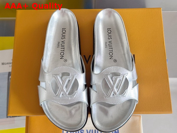 LV Isola Flat Comfort Mule in Silver Calf Leather Replica