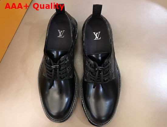 LV Men Derby Black Glazed Calf Leather and Monogram Eclipse Canvas Replica