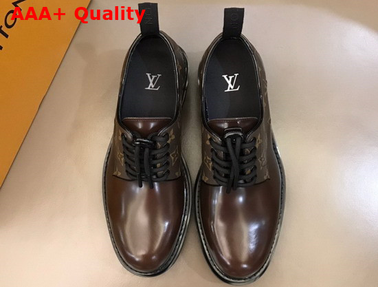 LV Men Derby Brown Glazed Calf Leather and Monogram Canvas Replica