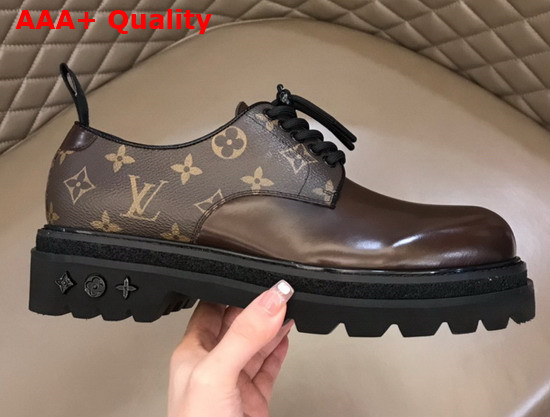 LV Men Derby Brown Glazed Calf Leather and Monogram Canvas Replica