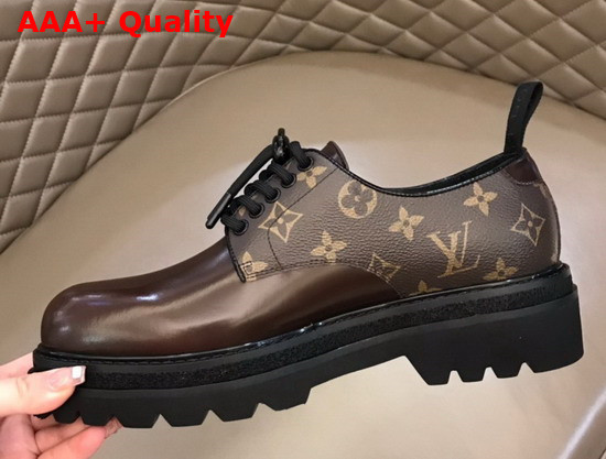 LV Men Derby Brown Glazed Calf Leather and Monogram Canvas Replica