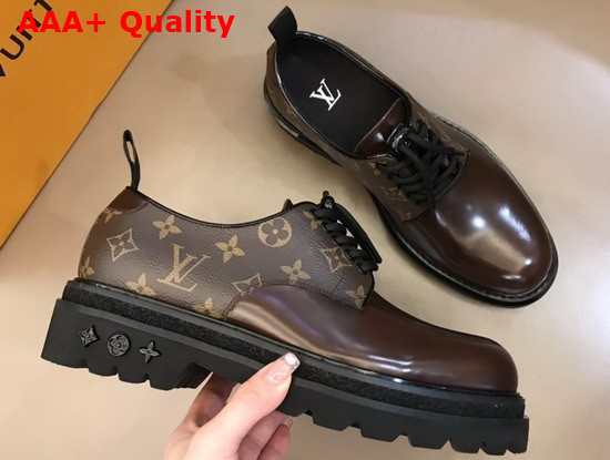 LV Men Derby Brown Glazed Calf Leather and Monogram Canvas Replica