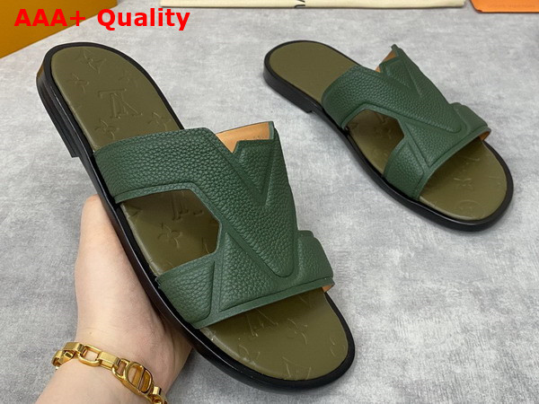 LV Oasis Mule in Dark Green Grained Calf Leather Replica