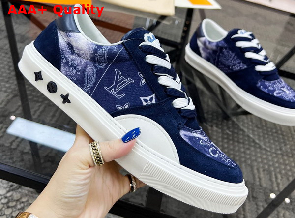 LV Ollie Sneaker in Blue Canvas Tie Die Laces 1AA7ME Replica