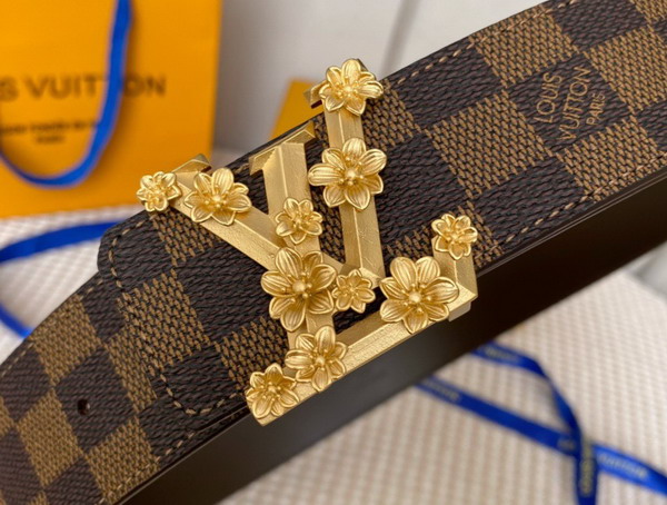 LV Pyramide Flower 40mm Reversible Belt Damier Ebene Canvas Replica